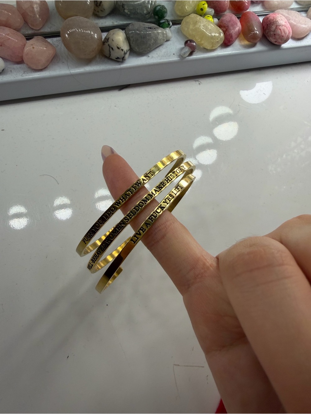 3 Gold Bangles with Engraved Quotes